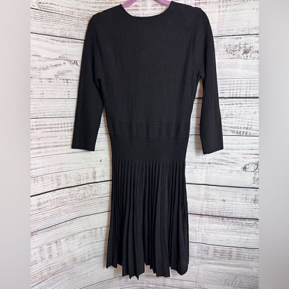 The Fold London Dress Womens Sz L V Neck Knit bandage Sculpt Black Fit & Flare - Picture 12 of 12